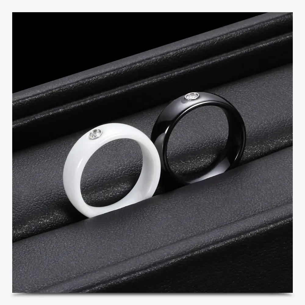 New Arrival Black White Colorful Ring Ceramic For Women With Big Crystal Wedding Band Width 6mm Size 6-10 Gift Men