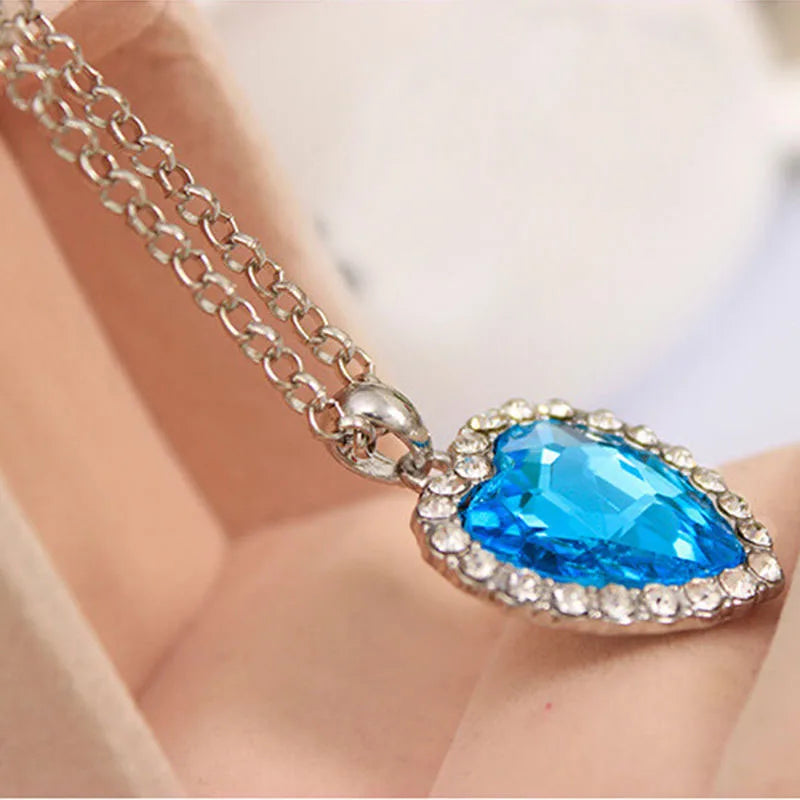 Crystal Pendant Heart Necklace Classic Titanic Ocean Rhinestone Lover Gift