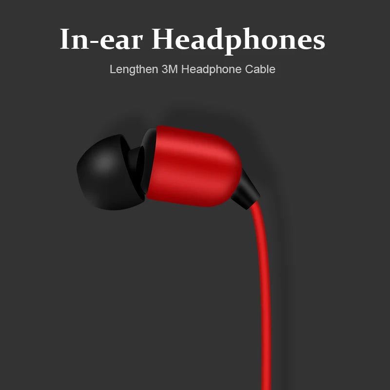 M&J 3M Earphone Monitor Headphones With Long Wire 3.5mm Gilded HiFi Stereo Universal Auricular For iPhone Huawei Xiaomi