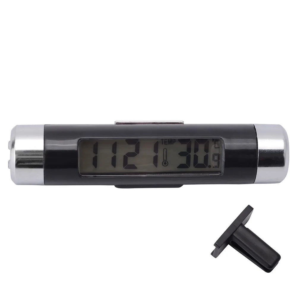 2in1 Car Auto LCD Clip-on Digital Temperature Thermometer Clock Calendar Automotive Blue Backlight