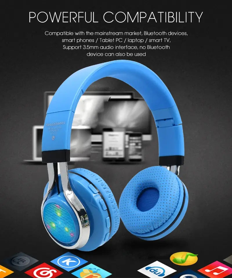STN-18 Glowing Wireless Bluetooth Headphone Portable Headset Stereo Heavy Bass Earbuds LED Mic TF FM
