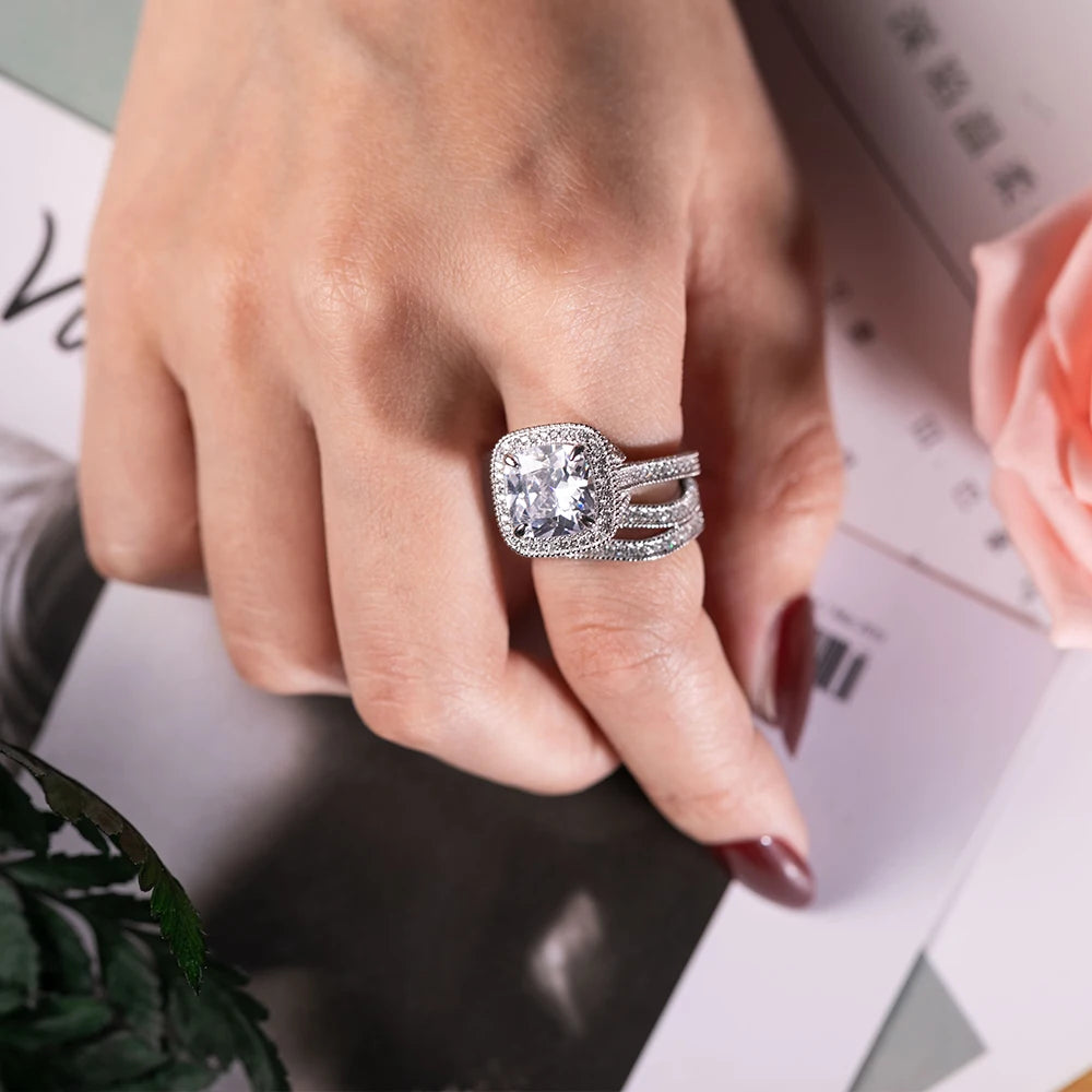 vintage 925 Sterling silver wedding rings for Women Luxury Simulated Diamond engagement Rings set 3 in bridal jewelry