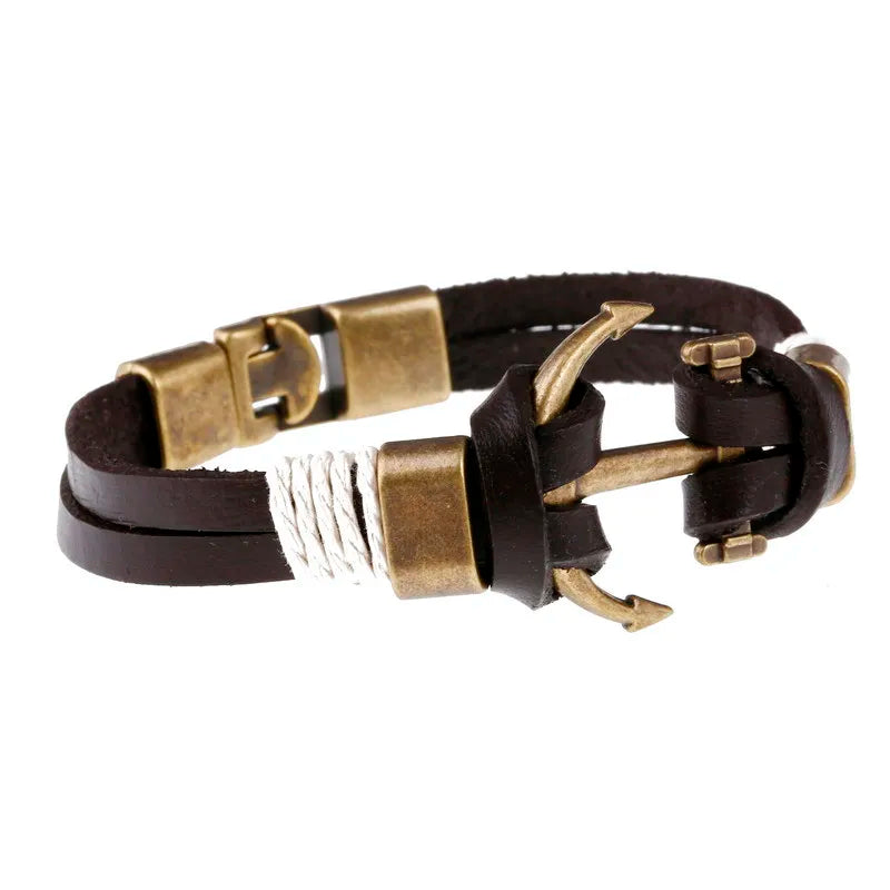 Wholesale Cuff braided Wrap Bracelet & Bangles Men Jewelry Pirate Genuine Leather Anchor Bracelets Vintage Men’s
