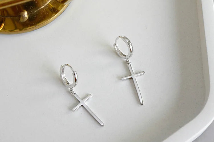 Flyleaf 925 Sterling Silver Cross Dangle Earrings For Women New Trend Lady Fashion Jewelry Pendientes Mujer Moda