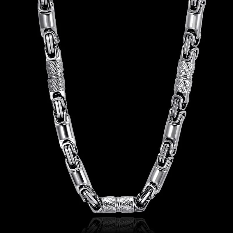 Titanium Stainless Steel 55CM 6MM Heavy Link Byzantine Chains Necklaces for Men Jewelry