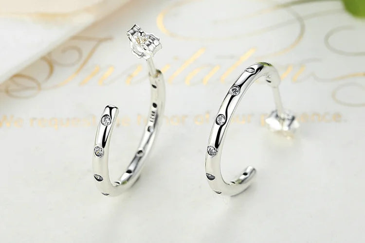 BAMOER 925 Sterling Silver Stackable Droplets Stud Earrings with Clear CZ SCE041