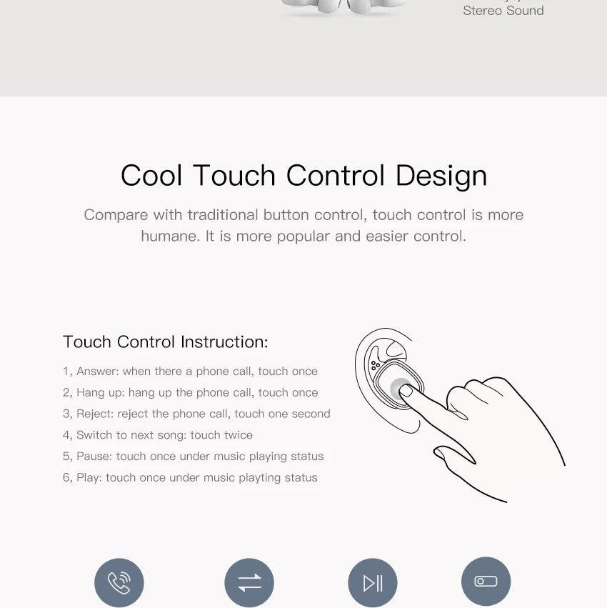 IPX4 Waterproof QCY T1 PRO TWS Touch Control Bluetooth Earphones Wireless Headset Noise Cancelling with MIC,750mAh