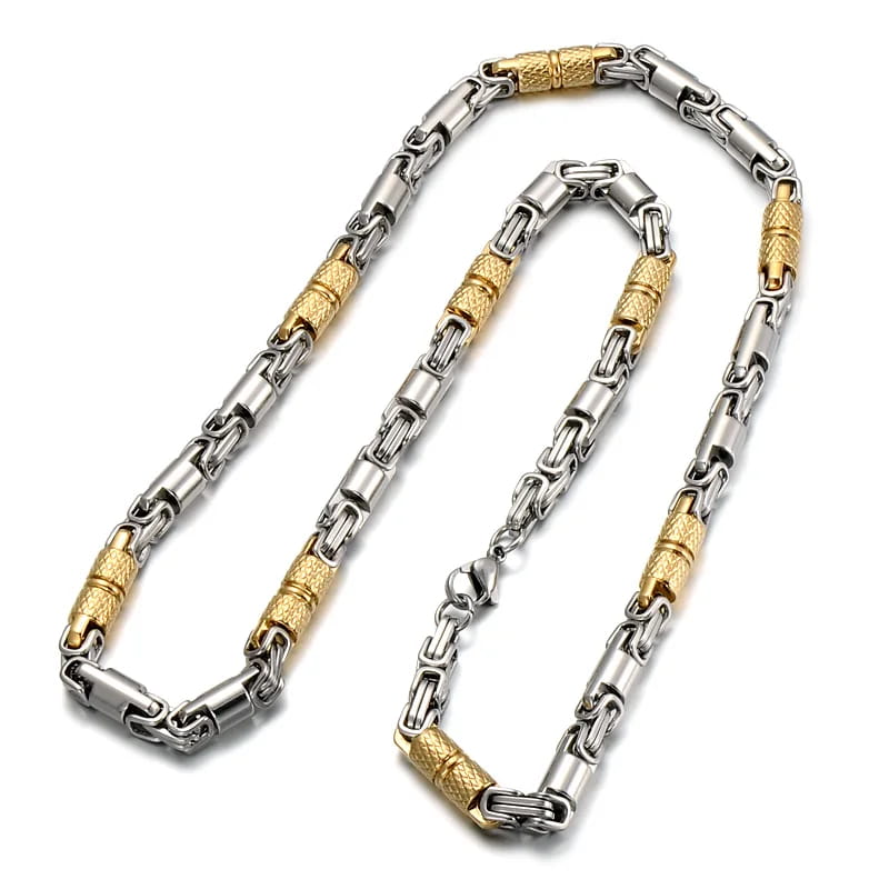 Titanium Stainless Steel 55CM 6MM Heavy Link Byzantine Chains Necklaces for Men Jewelry