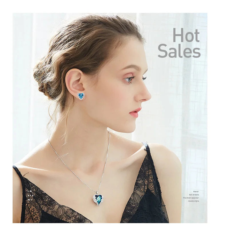 Cdyle Angel Wings Necklace Crystals from Swarovski Necklaces Fashion Jewelry For Women Heart Of Mother’s Day Gifts