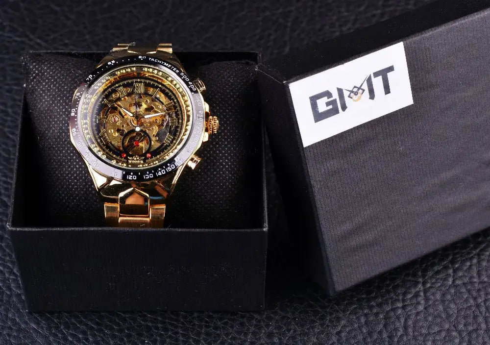 Winner Mechanical Sport Design Bezel Skeleton Watch in Box