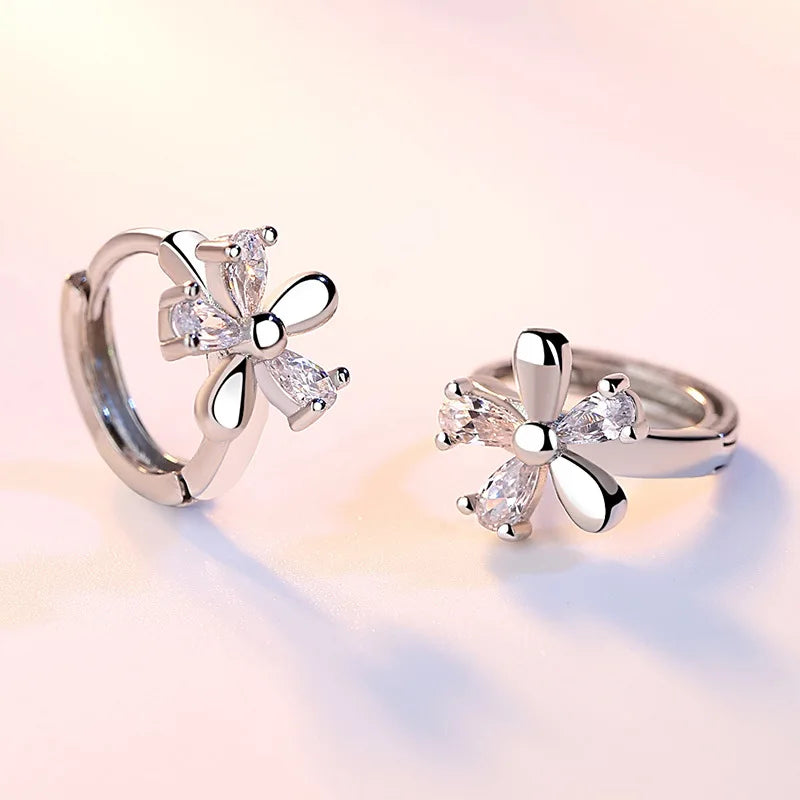 Fanqieliu Sterling 925 Silver Earrings Natural Crystal Small Flower Hoop For Woman FQL3235