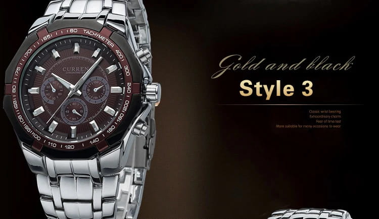 Curren men luxury brand military chronograph watch with brown dial