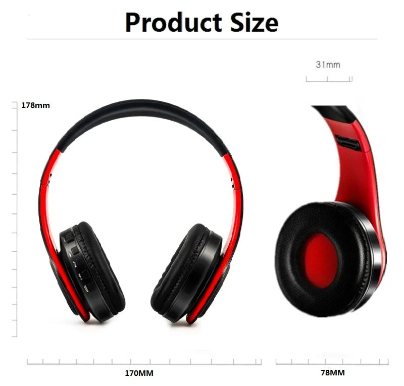 Wireless Bluetooth Headphones Foldable Stereo Headset Music Earphone with Microphone Support TF Card FM Radio AUX