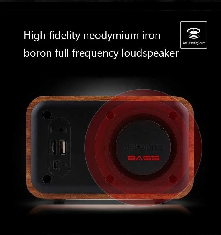 Wireless Wooden Portable Bluetooth Speaker Subwoofer with FM Radio Alarm Clock Caixa De Som Remote Control Altavoces