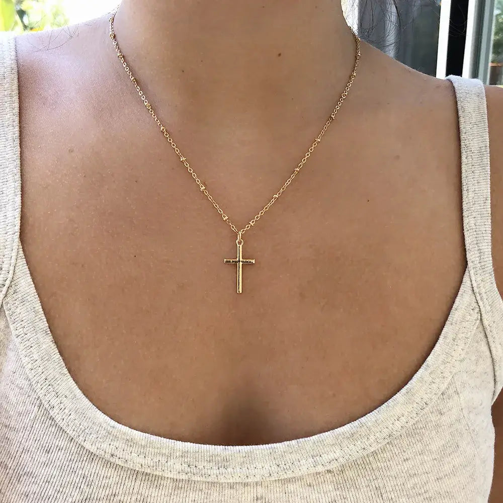 Vienkim Summer Gold Chain Cross Necklace Small Religious Jewelry Women’s necklace