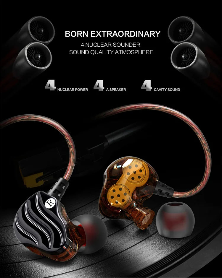 Earphones QKZ KD4 fone de ouvido Mini Dual Driver Original hybrid dual dynamic driver Headphone mp3 DJ Headset