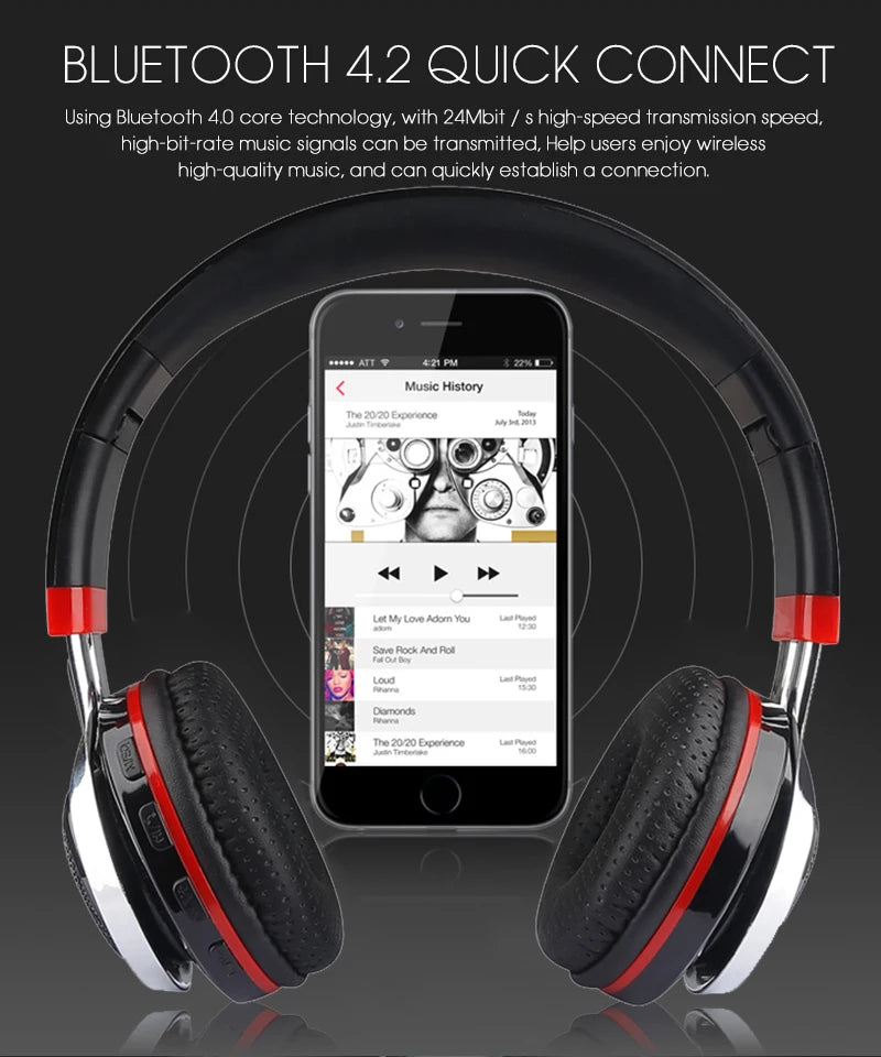 STN-18 Glowing Wireless Bluetooth Headphone Portable Headset Stereo Heavy Bass Earbuds LED Mic TF FM