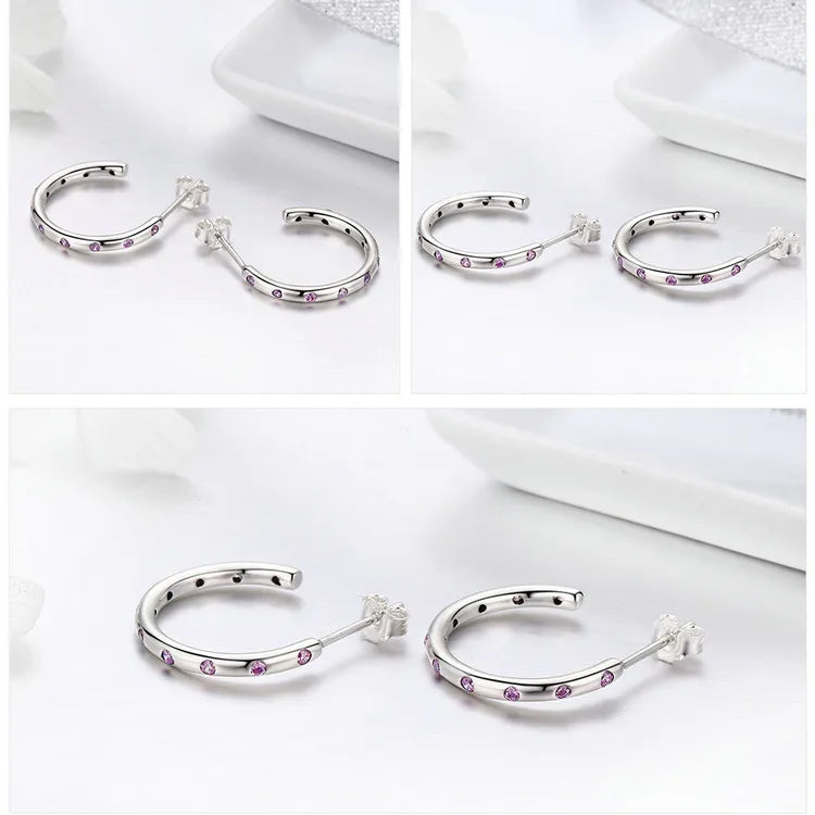 BAMOER 925 Sterling Silver Stackable Droplets Stud Earrings with Clear CZ SCE041