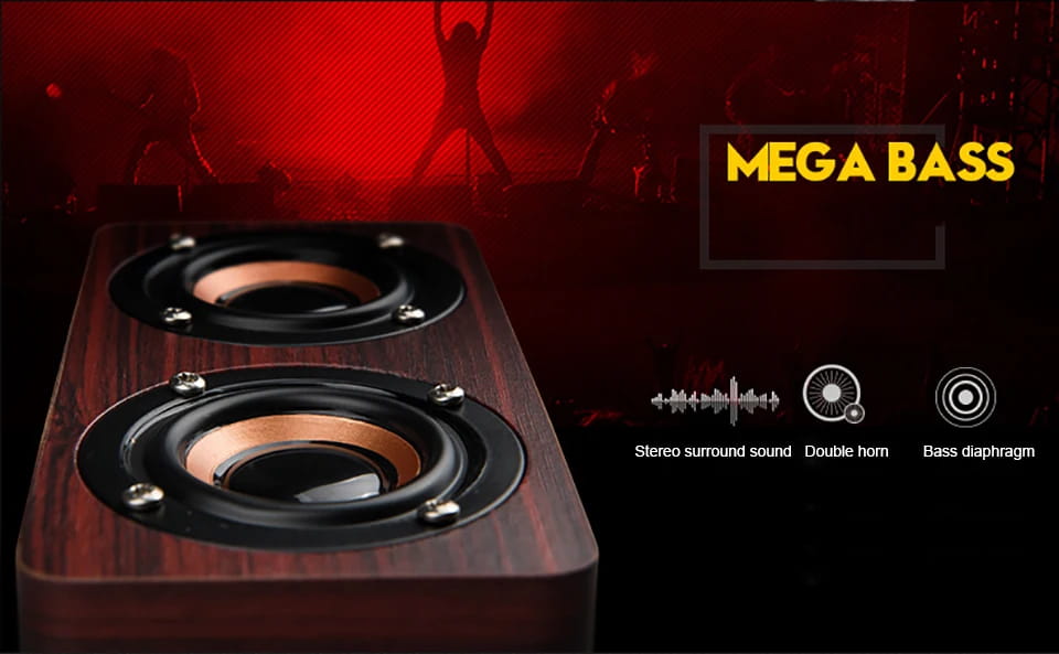 TOPROAD Wooden Wireless Bluetooth Speaker Portable HiFi Shock Bass Altavoz TF FM Radio Soundbar