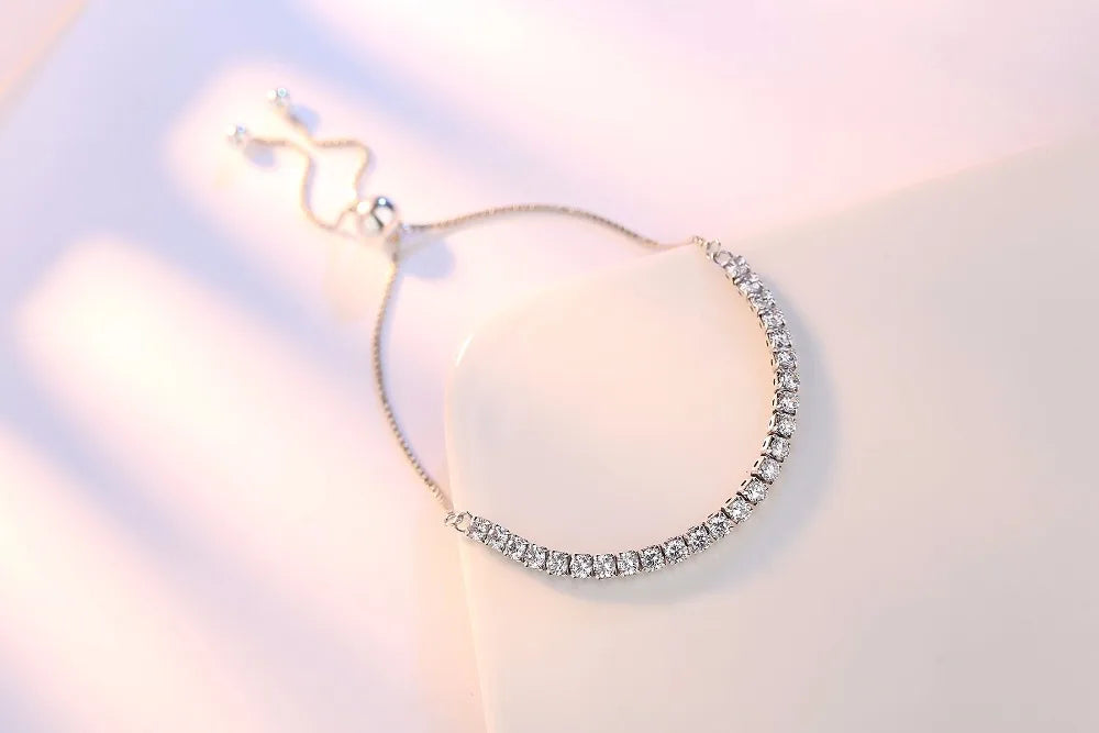 Sterling Silver Sparkling Strand Bracelet Women Link Tennis Jewelry VBS4087