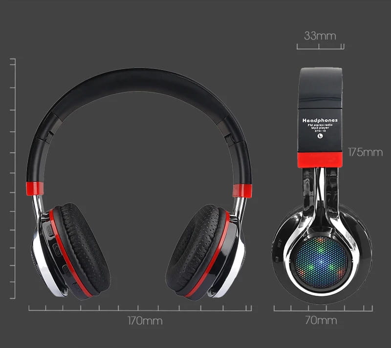STN-18 Glowing Wireless Bluetooth Headphone Portable Headset Stereo Heavy Bass Earbuds LED Mic TF FM