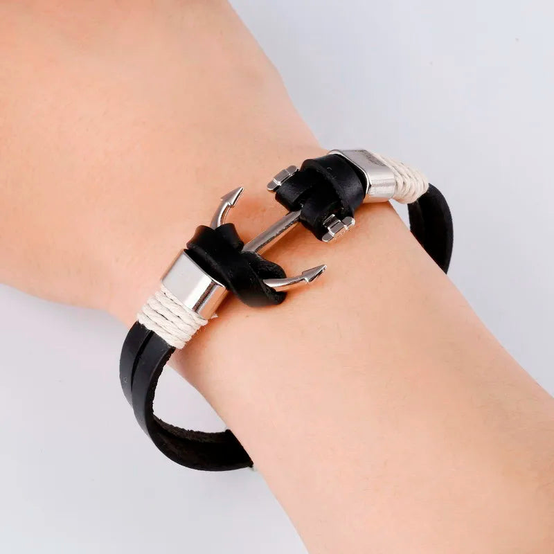Wholesale Cuff braided Wrap Bracelet & Bangles Men Jewelry Pirate Genuine Leather Anchor Bracelets Vintage Men’s