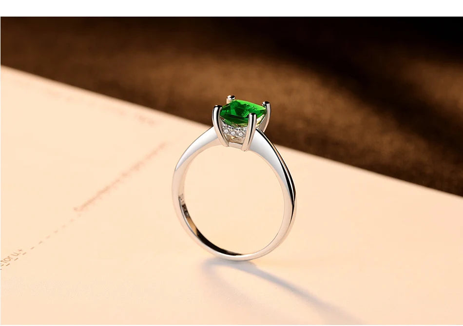Emerald Simple Female Zircon Stone Finger Ring 925 Sterling Silver Women Jewelry Prom Wedding Engagement Rings