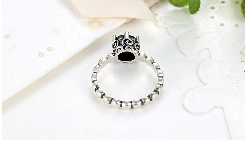 BAMOER Finger Ring with Black Cubic Zirconia Wedding Jewelry PA7205