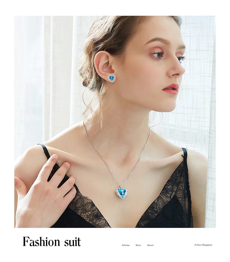 Cdyle Crystals from Swarovski Angel Wings Necklaces Earrings Purple Blue Crystal Heart Pendant Jewelry Set For Women
