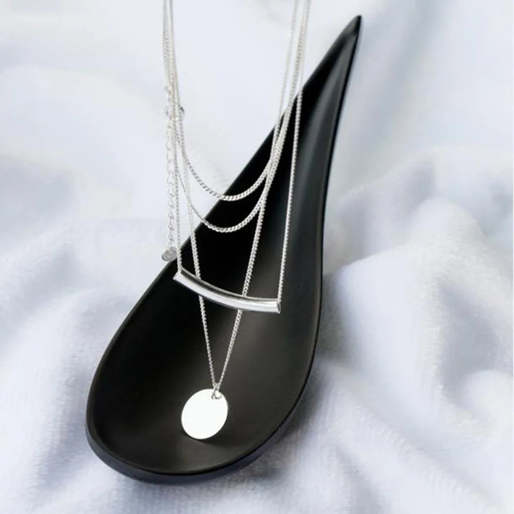 Monedas colgante 925 Plata capas collar gargantilla Kolye encanto minimalismo Vintage Boho Bijoux Femme Collier mujer