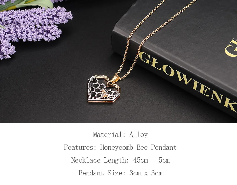 Silver Necklaces for Women Girl Heart Honeycomb Bee Animal Pendant Choker Necklace Jewelry