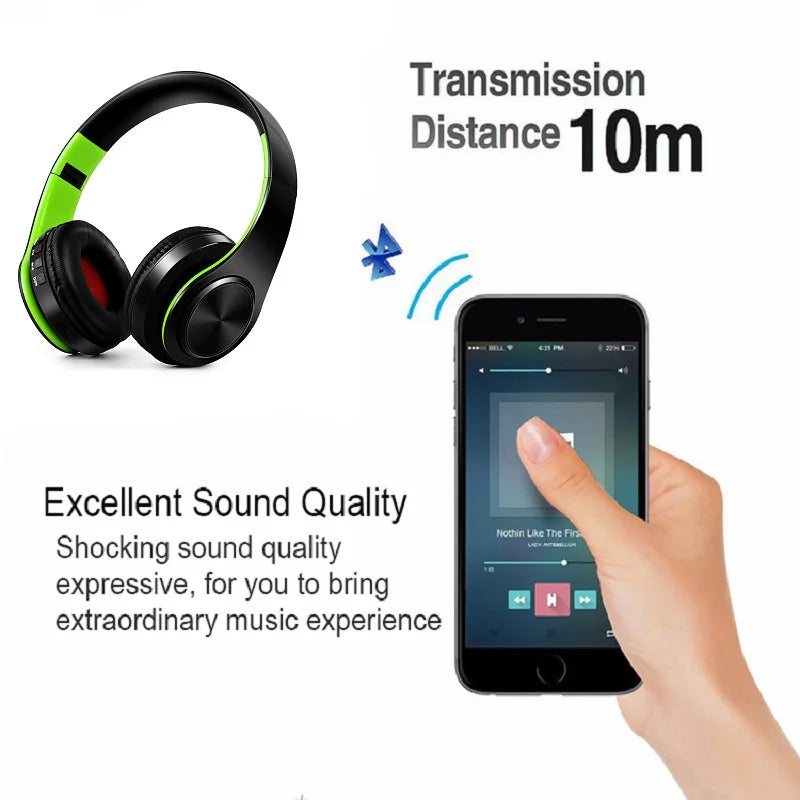 Wireless Bluetooth Headphones Foldable Stereo Headset Music Earphone with Microphone Support TF Card FM Radio AUX