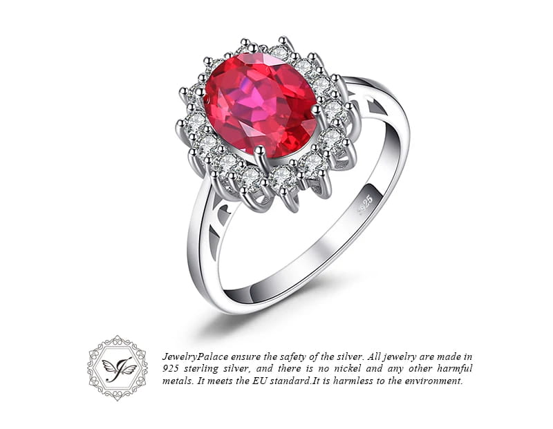 Princess Diana William Engagement Wedding Created Red Ruby Ring Set Pure 925 Sterling Silver Jewelry