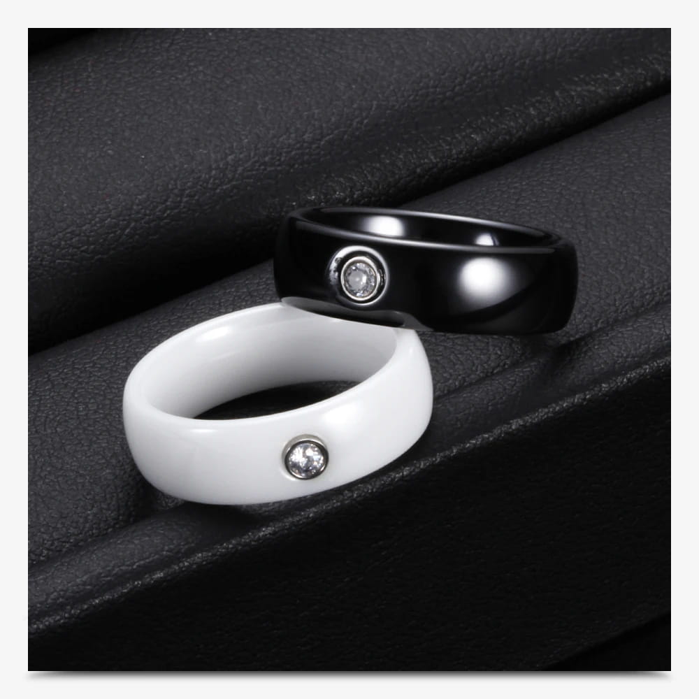 New Arrival Black White Colorful Ring Ceramic For Women With Big Crystal Wedding Band Width 6mm Size 6-10 Gift Men
