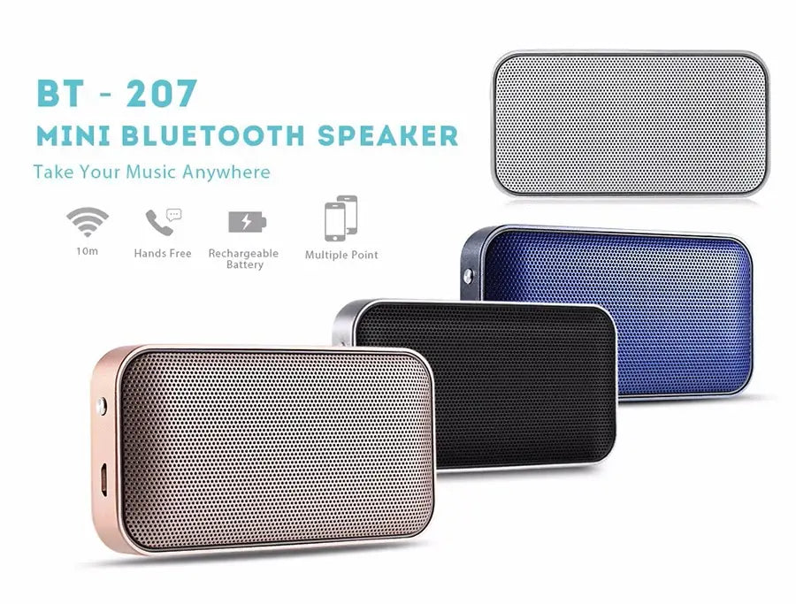 BT207 Portable Pocket Wireless Bluetooth Speaker Mini Small Metal Music Sound Box Handsfree Outdoor Bass Subwoofer