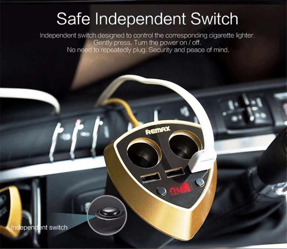 Remax Smart Car Cup 3 USB Charger Cigarette Lighter Voltage Display Plug Socket Splitter