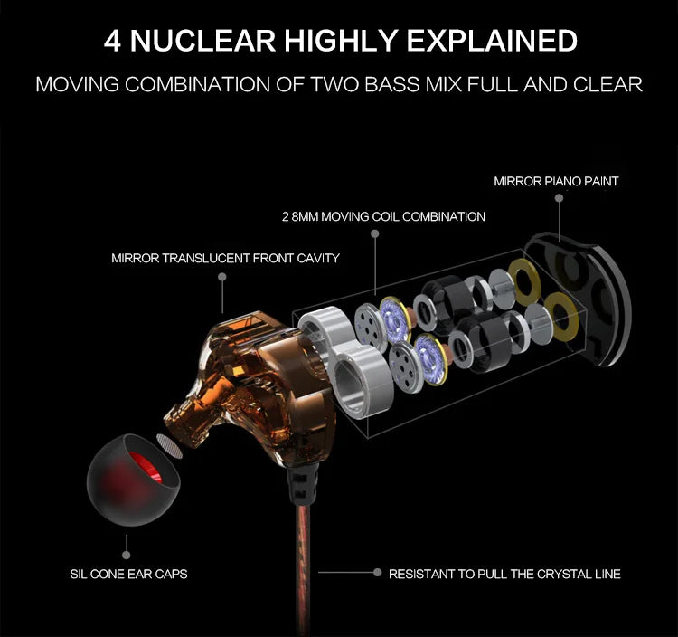 Earphones QKZ KD4 fone de ouvido Mini Dual Driver Original hybrid dual dynamic driver Headphone mp3 DJ Headset