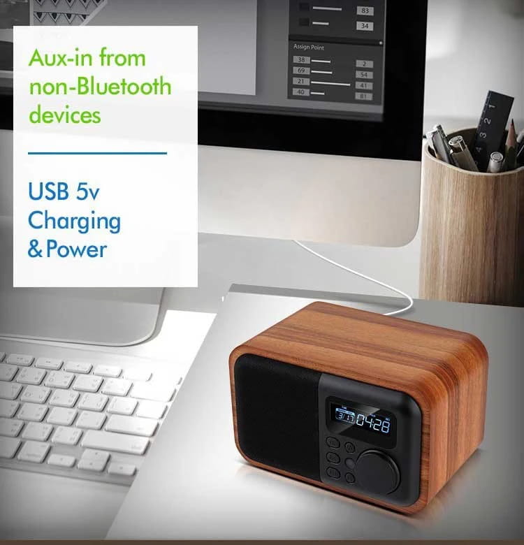 Wireless Wooden Portable Bluetooth Speaker Subwoofer with FM Radio Alarm Clock Caixa De Som Remote Control Altavoces
