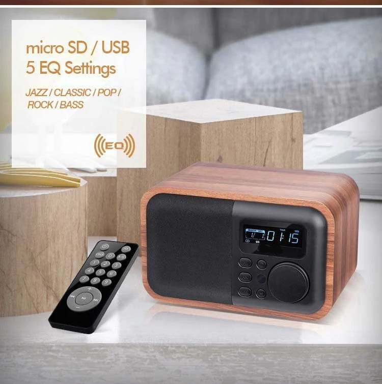 Wireless Wooden Portable Bluetooth Speaker Subwoofer with FM Radio Alarm Clock Caixa De Som Remote Control Altavoces