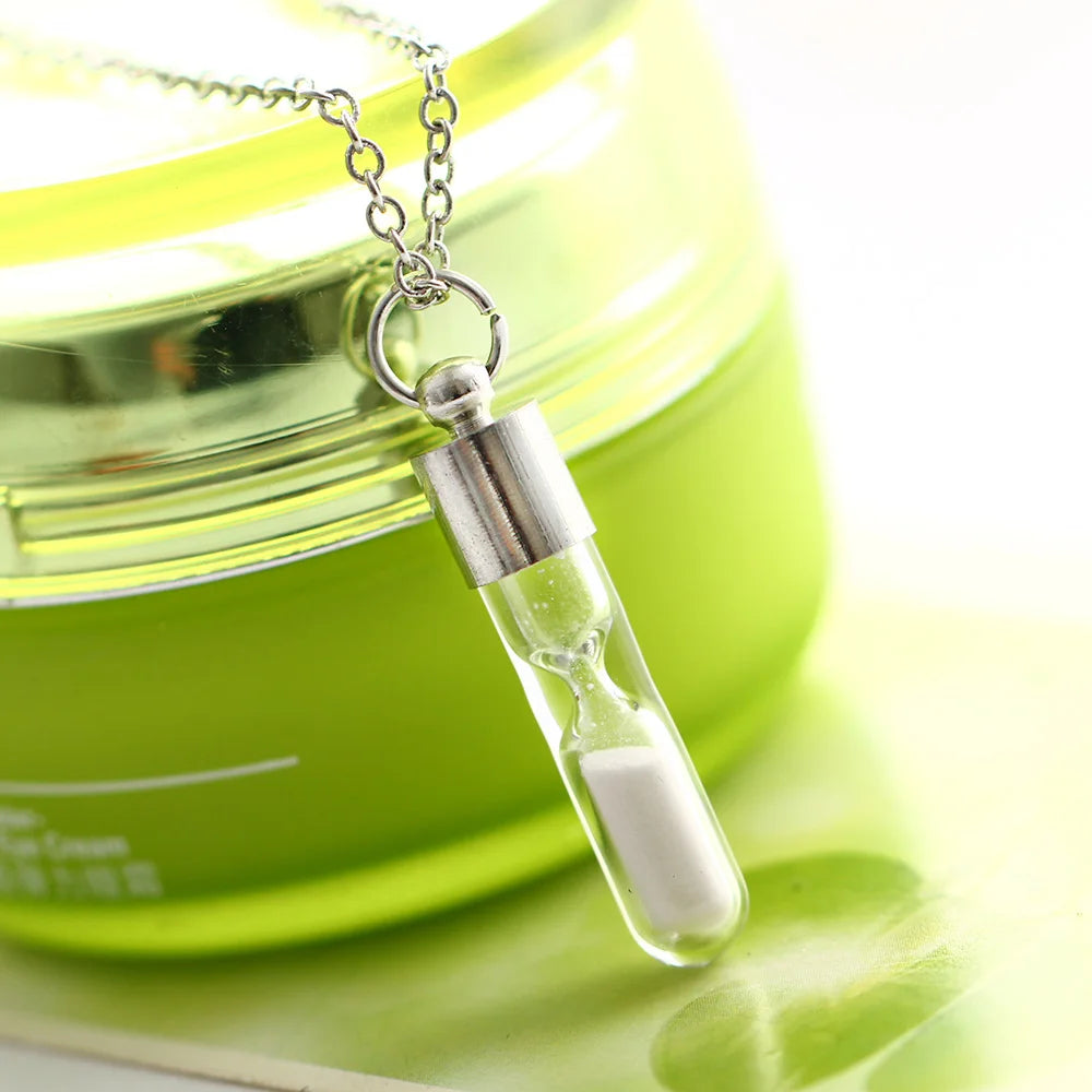 Glow In The Dark hourglass Necklace Glass Pendant Silver Chain Luminous Jewelry