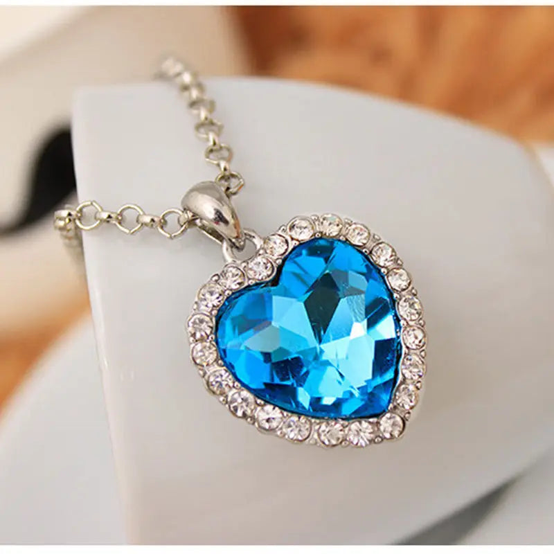 Crystal Pendant Heart Necklace Classic Titanic Ocean Rhinestone Lover Gift