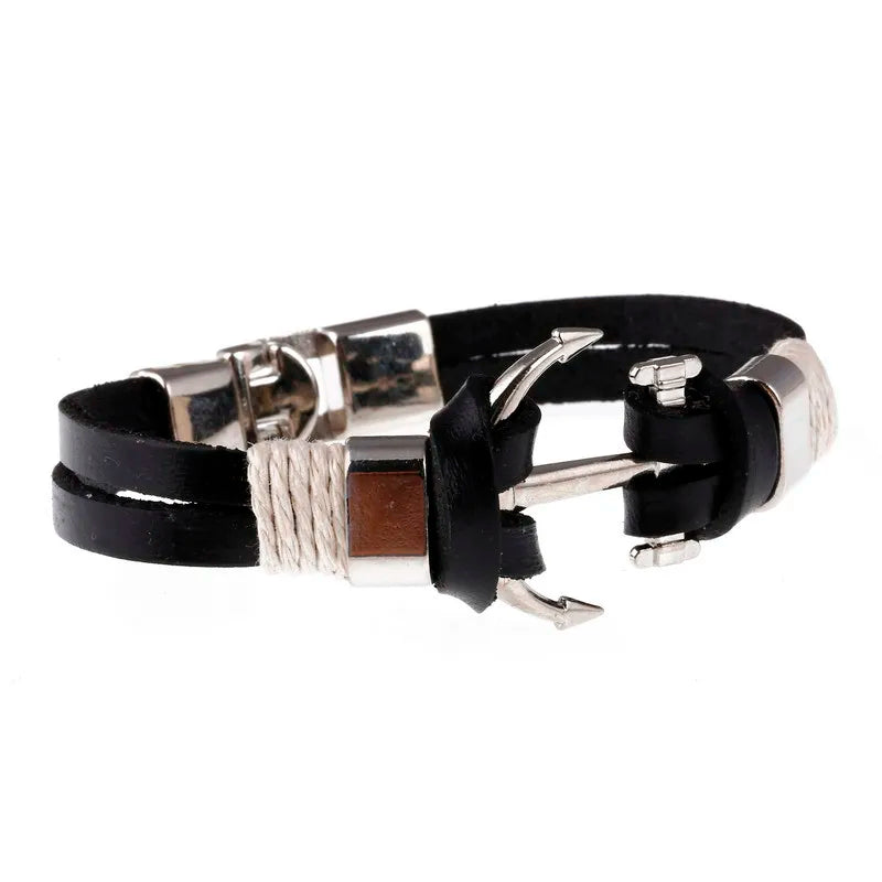 Wholesale Cuff braided Wrap Bracelet & Bangles Men Jewelry Pirate Genuine Leather Anchor Bracelets Vintage Men’s
