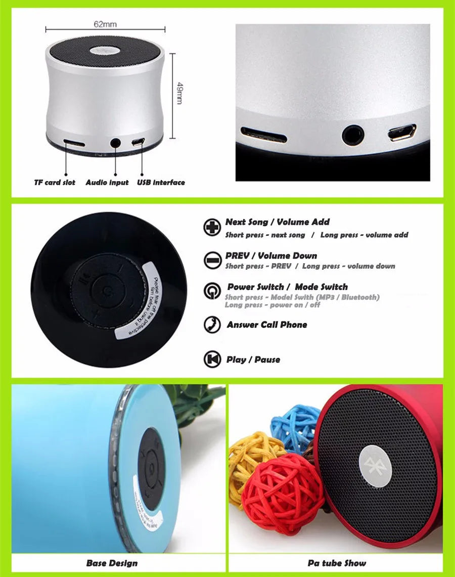 Bluetooth V2.0 Speaker Super Bass Portable Speakers Support Handsfree Call