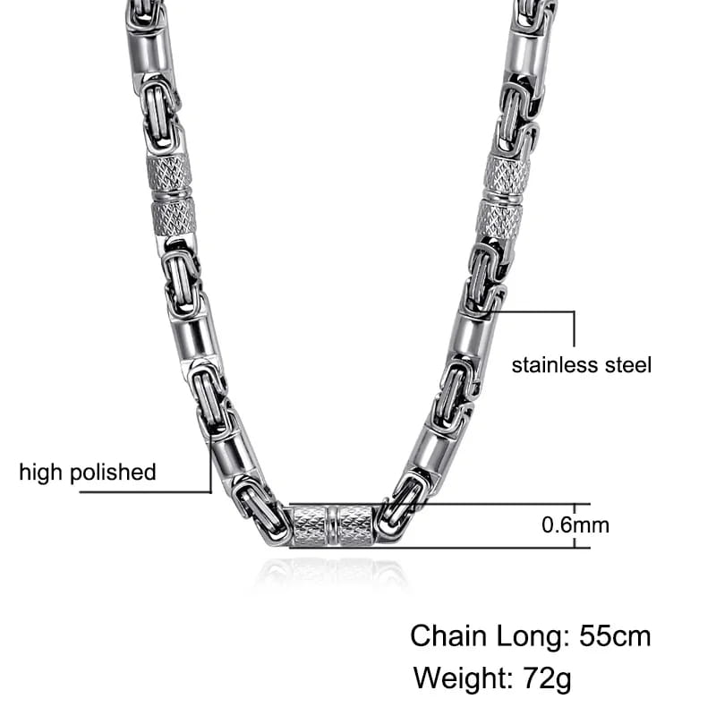 Titanium Stainless Steel 55CM 6MM Heavy Link Byzantine Chains Necklaces for Men Jewelry