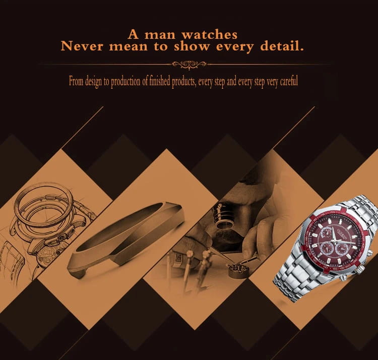 Curren men luxury brand military chronograph watch with burgundy dial