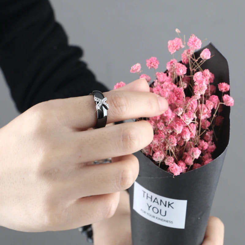 Black White Stainless Steel Ring