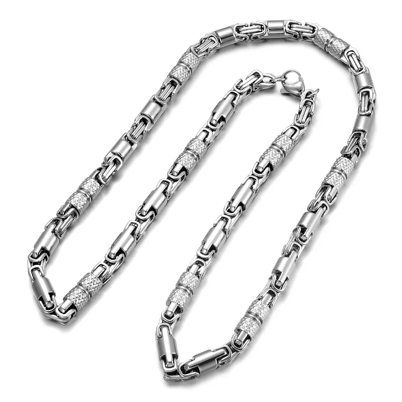 Titanium Stainless Steel 55CM 6MM Heavy Link Byzantine Chains Necklaces for Men Jewelry