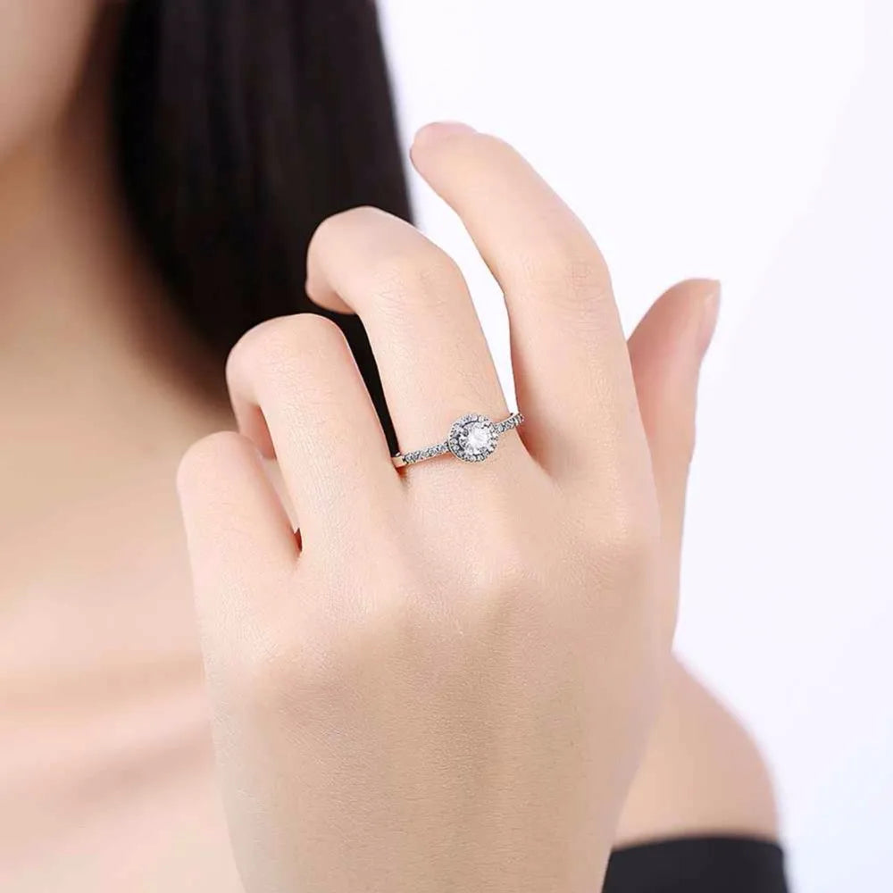 Solid 925 Sterling Silver Female Wedding Ring Classic Cubic Zirconia Fashion Jewelry Rings