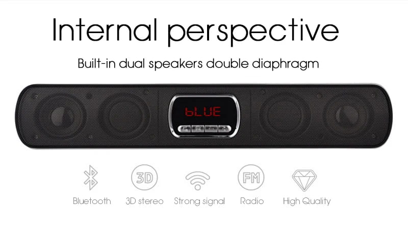 TOPROAD Portable Wireless Bluetooth Speaker Super Bass Stereo Dual Loudspeaker TF FM Radio USB LCD
