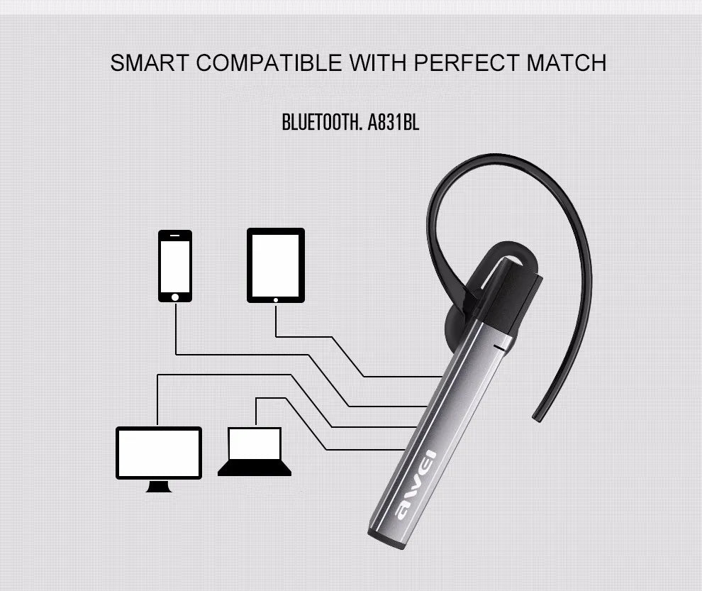 Awei A831BL Business Mono Wireless Earphone Bluetooth Headphones Hands Free With Microphone